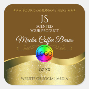 Etiqueta del producto con logotipo de oro ondulado