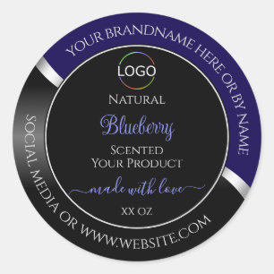 Etiqueta del producto con logotipo de plata azul o