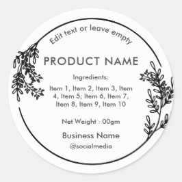 Etiqueta del producto de la lista de ingredientes 