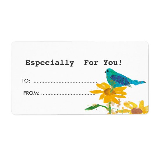 Etiqueta del regalo con el pájaro azul