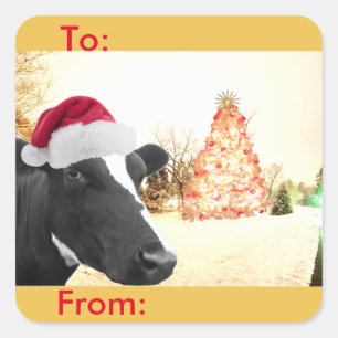 Etiqueta del regalo del gorra de Santa de la vaca