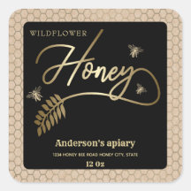 Etiqueta del tarro de la rama de miel de abeja dor