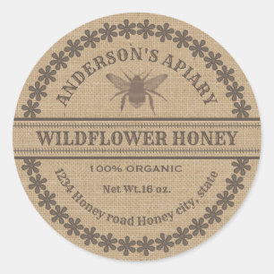 Etiqueta del tarro de miel de abeja de lino de cos
