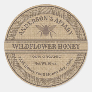Etiqueta del tarro de miel de abeja de lino de cos