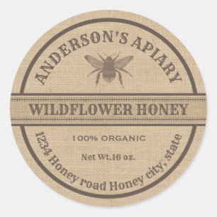 Etiqueta del tarro de miel de abeja de lino de cos