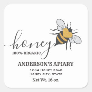 Etiqueta del tarro de miel del logo de la abeja