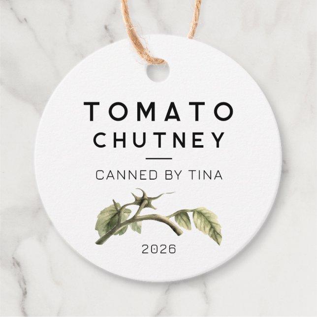 Etiqueta del tomate Chutney con hoja de tomate acu (Anverso)