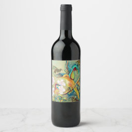 etiqueta del vino de pintura de aves y abejas