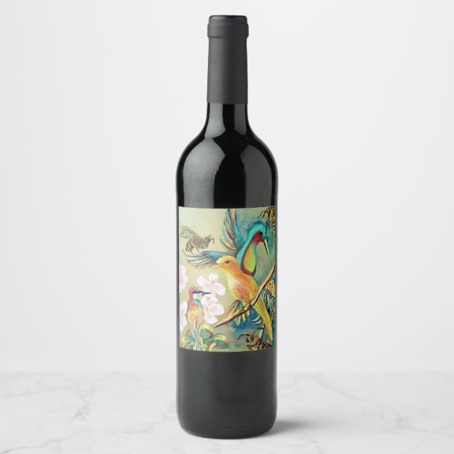 etiqueta del vino de pintura de aves y abejas (Anverso)