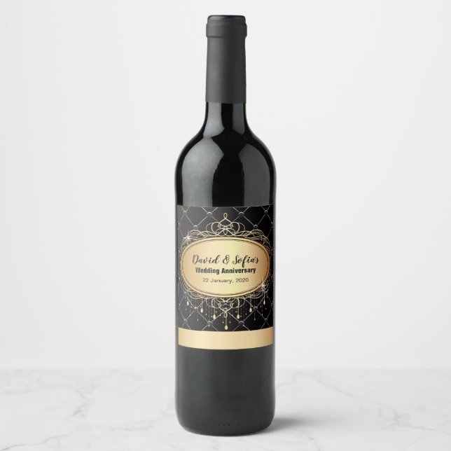 ETIQUETA DEL VINO - dorado, negro, elegante, boda (Anverso)