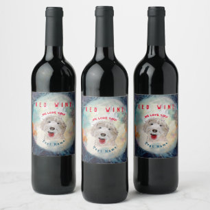 ETIQUETA DEL VINO Perro Cute Labradoodle y texto