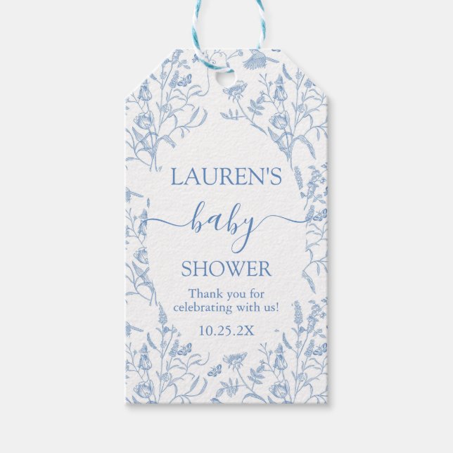 Etiqueta Delft Blue Chinoiserie Baby Shower Boy Gi (Anverso)