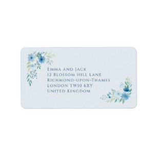 Etiqueta Delicada dirección de boda floral azul de devoluci