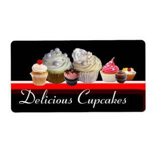Etiqueta DELICIOSAS TIENDAS DE CUPCAKES DESIERTOS, rojo ros