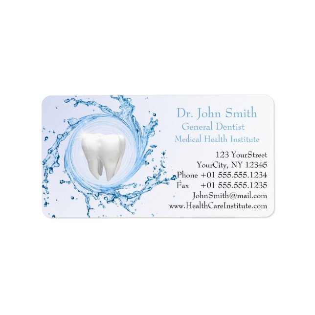Etiqueta Dentista Dental Tooth Water Profesional (Frente)