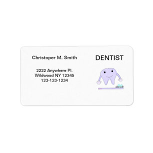 Etiqueta Dentista Diente y Cepillo de Dientes