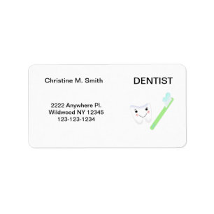 Etiqueta Dentista Diente y Cepillo de Dientes