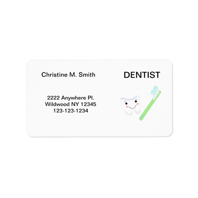 Etiqueta Dentista Diente y Cepillo de Dientes (Frente)