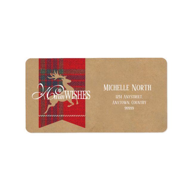 Etiqueta Deseos cálidos Kraft & Tartan Red ID589 (Frente)