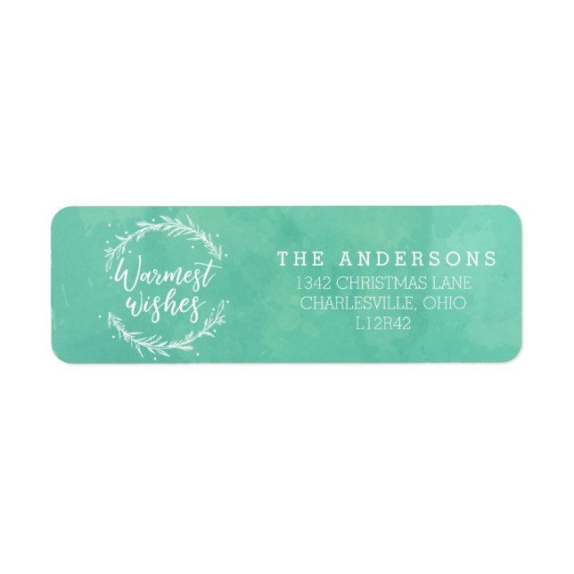 Etiqueta Deseos más cálidos Wreath y acuarela de vacaciones (Frente)