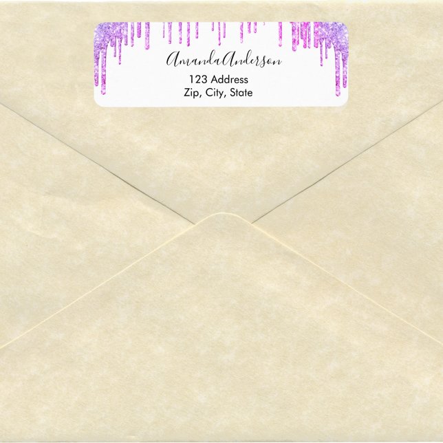 Etiqueta Destinatario con gotas de purpurina blanca violeta (Subido por el creador)