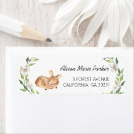 Etiqueta Devolución de Baby Shower de Woodland Deer Floral