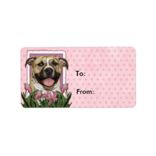 Etiqueta Día de la Madre - tulipanes rosados - Pitbull -