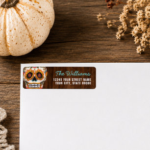 Etiqueta Día de Muertos Halloween Calavera de Azúcar Rústic