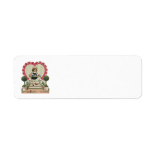 Etiqueta Día de San Valentín Antiguo y Bonito, Niña con Flo