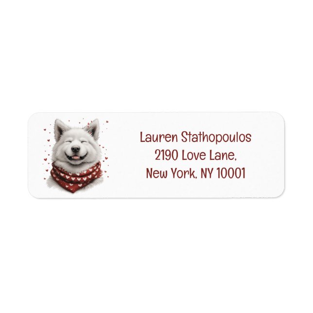 Etiqueta Día de San Valentín Perro Samoyedo (Frente)