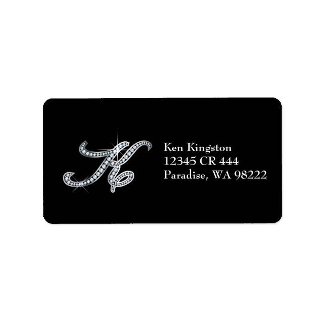 Etiqueta "Diamond Bling" de script K (Frente)
