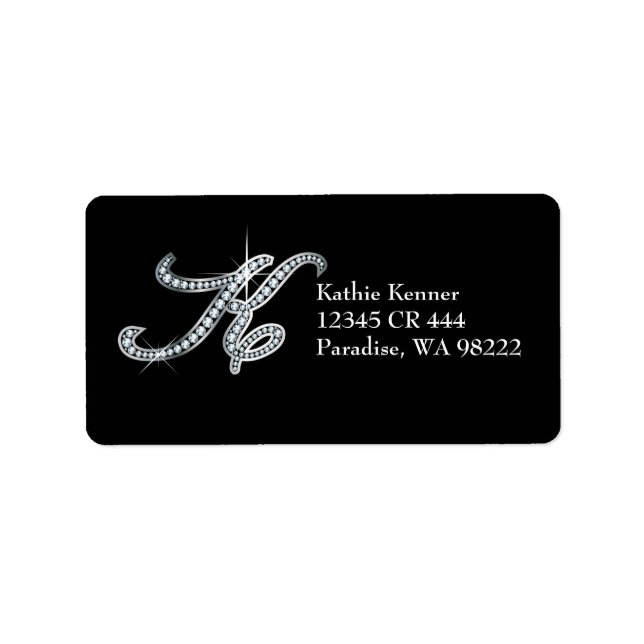 Etiqueta "Diamond Bling" de script K (Frente)