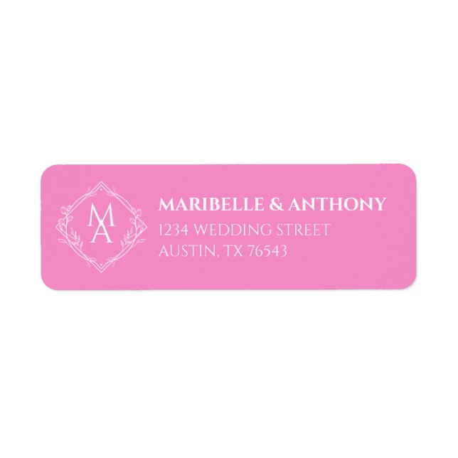 Etiqueta Diamond Floral Monograma Boda rosa Dirección de re (Frente)