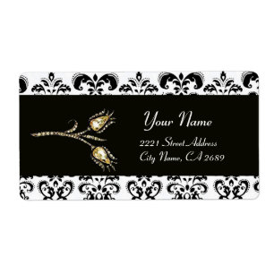 ETIQUETA DIAMOND TULIPS DAMASK BLANCO NEGRO