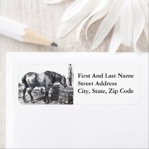 Etiqueta Dibujo blanco y negro de Percheron de época
