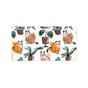 Etiqueta Dibujo en línea de gatos y flores