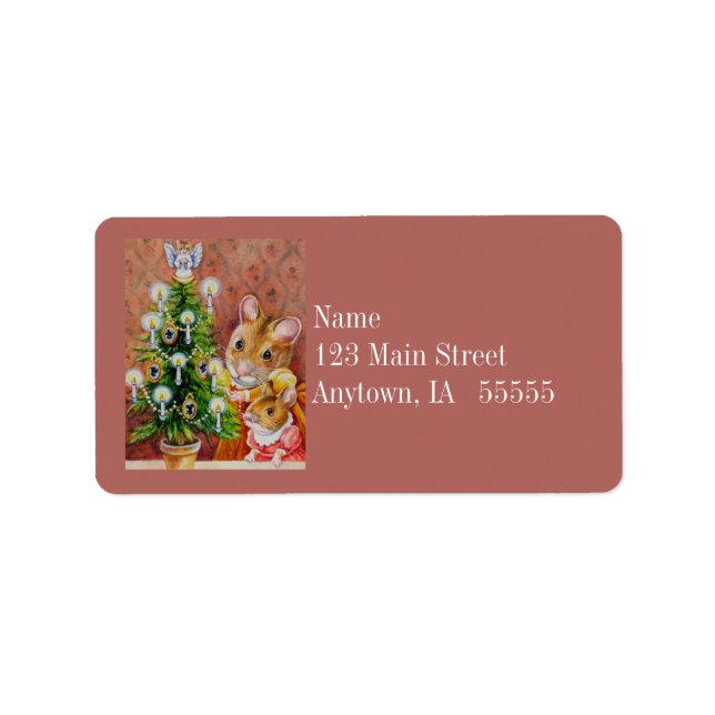 Etiqueta Dickens Christmas Tree Trimming Mouse Art (Frente)