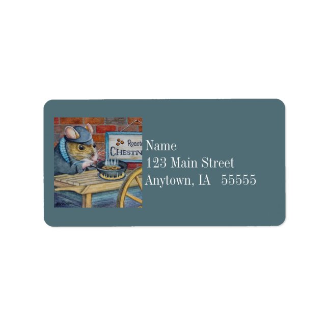 Etiqueta Dickens Navidades Ratón asando castañas arte (Frente)