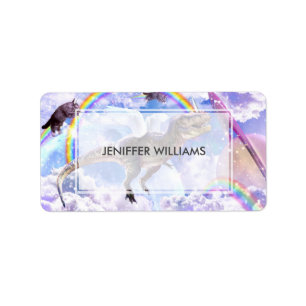 Etiqueta Dinosaurio arcoiris unicornio