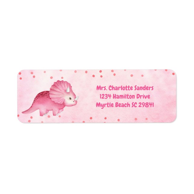 Etiqueta Dinosaurio rosa lindo personalizado personalizado (Frente)