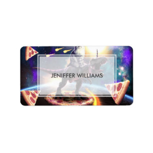 Etiqueta Dinosaurio unicornio de cabalgatas en el espacio