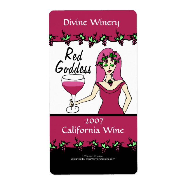 Etiqueta Diosa vinícola Diosa Roja Personalizado Faux Wine  (Frente)