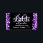 Etiqueta Dirección 60th Birthday Party Sparkles Purple<br><div class="desc">Elegante fiesta de cumpleaños número 60 deslumbra la plantilla morada. Con luces moradas,  cuerdas moradas y chispas moradas. ¡personalizable total! Fácil de usar y fácil de personalizar. ¡No te quedes sin el tuyo!</div>