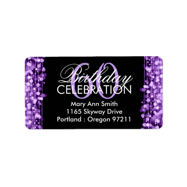 Etiqueta Dirección 60th Birthday Party Sparkles Purple (Frente)