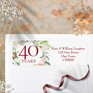 Etiqueta Dirección Aniversario de Bodas de Rubí 40º Rosas F