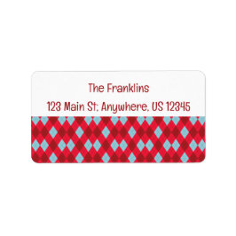 Etiqueta Dirección Argyle de los Navidades Rojo Azul y Crim