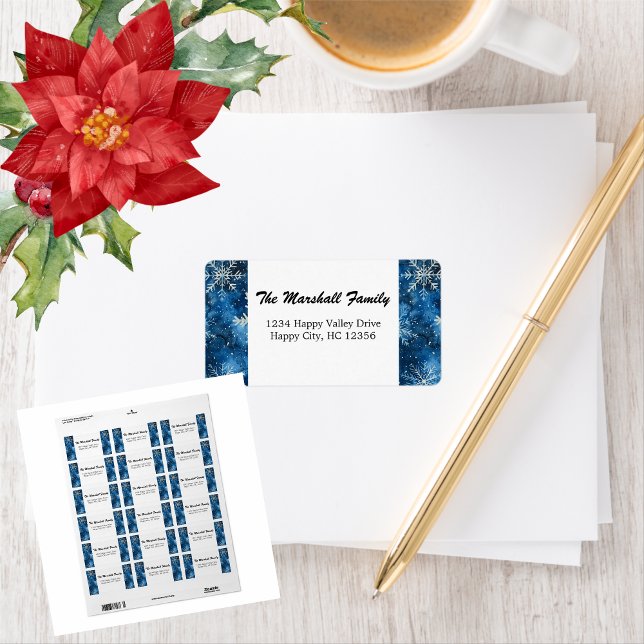 Etiqueta Dirección Blue Snowflakes (Blue Snowflakes Address Label)