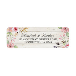 Etiqueta Dirección boda acuarela Flor rosa Madera Rusa