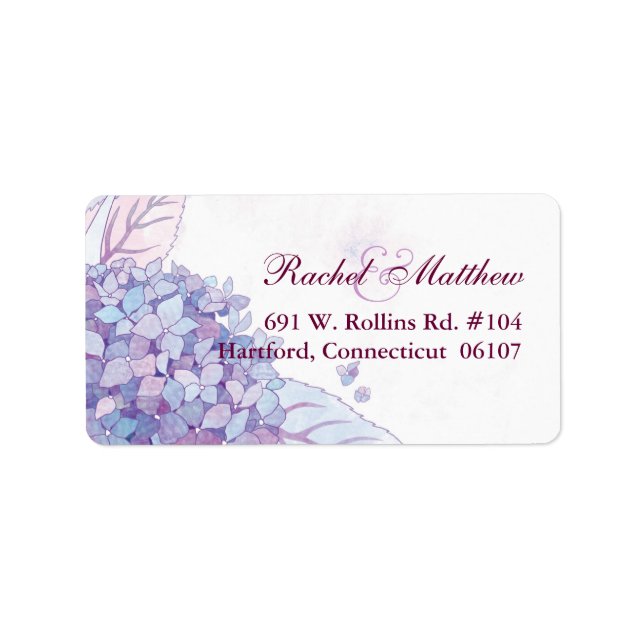 Etiqueta Dirección Boda de Lavender Hydrangeas (Frente)