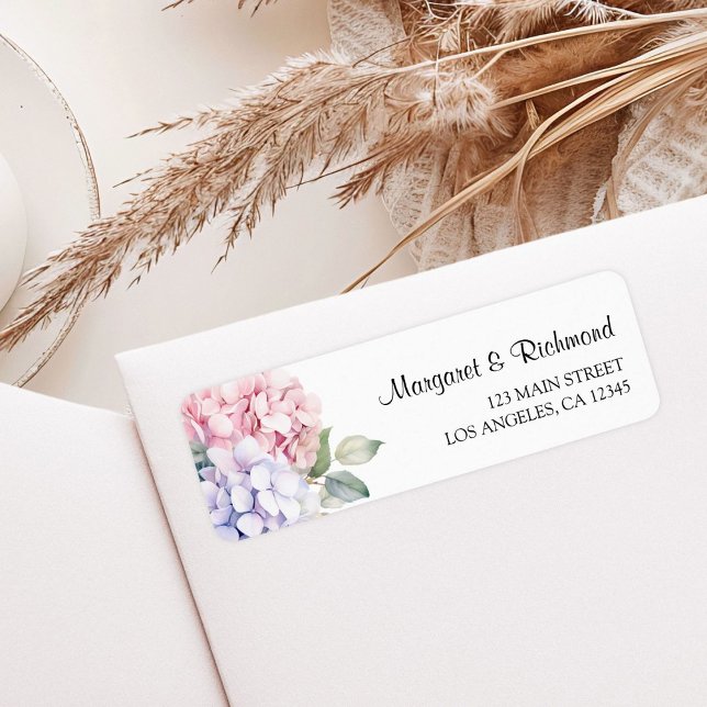 Etiqueta Dirección Boda Dusty Purple & Pink Hydrangea (Subido por el creador)
